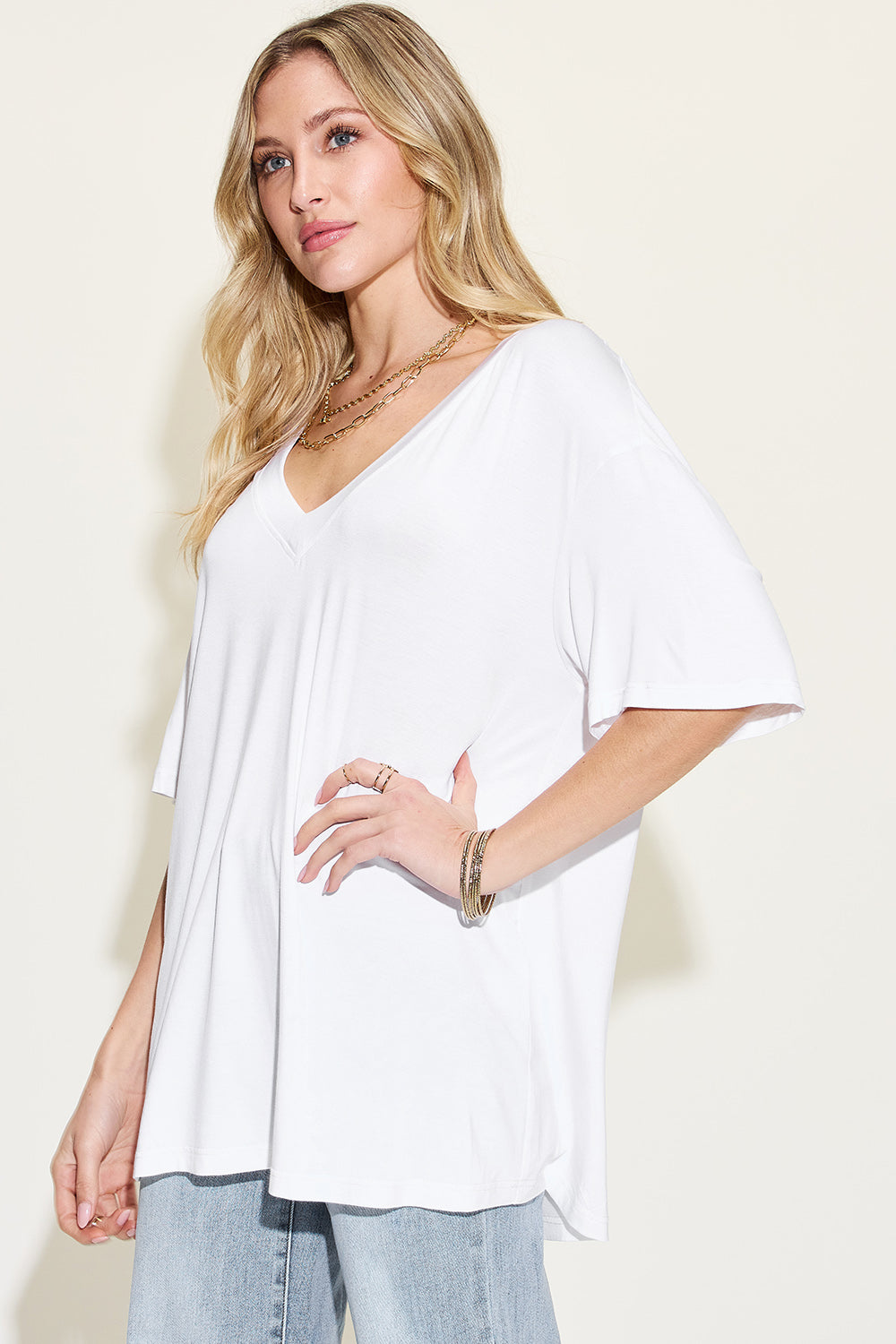 Bamboo V-Neck Drop Shoulder T-Shirt