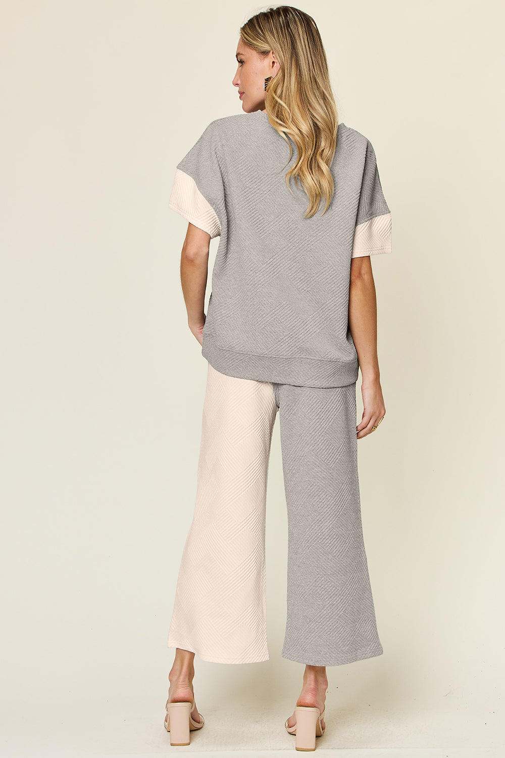Textured Contrast T-Shirt & Wide-Leg Pants Set