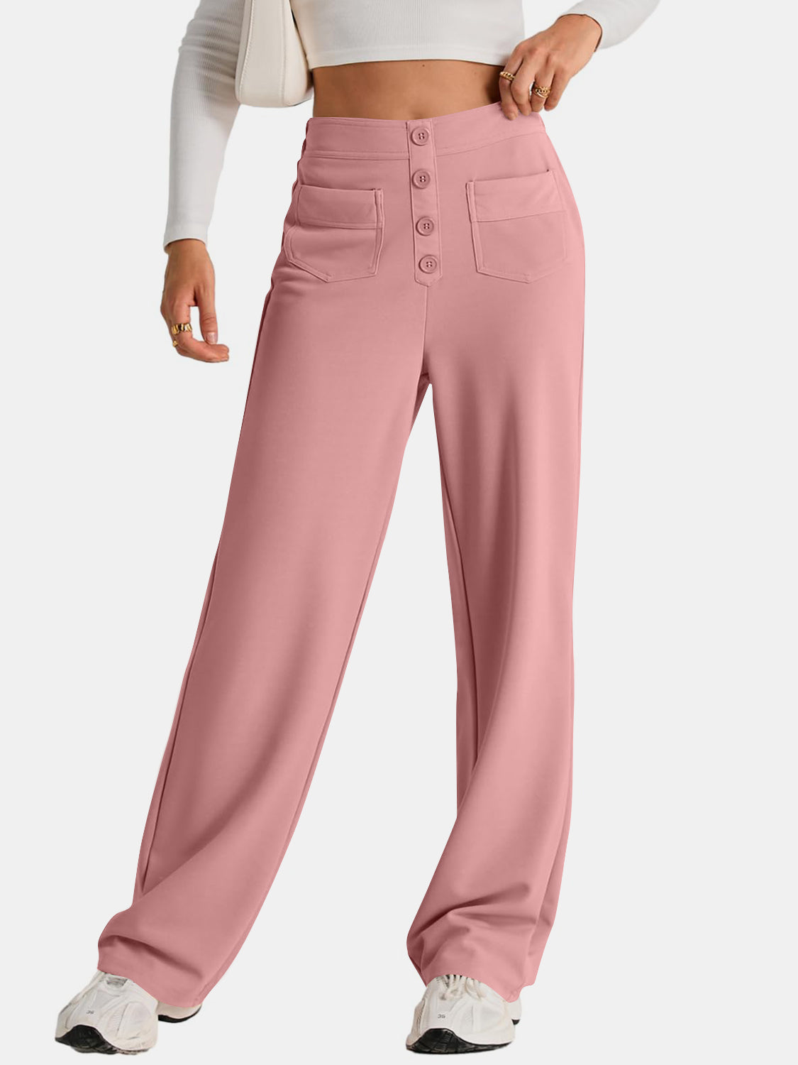 High-Waist Wide-Leg Pants with Pockets