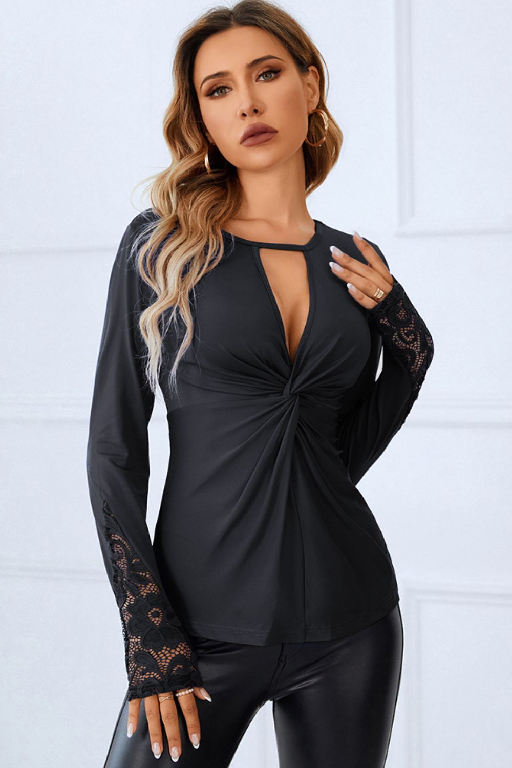 Twist Cutout Lace Blouse