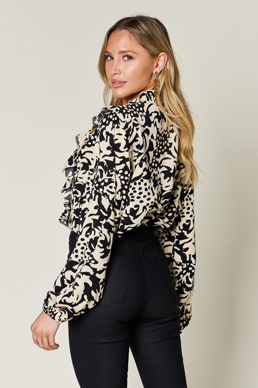 Printed Ruffle Balloon Sleeve Shirt