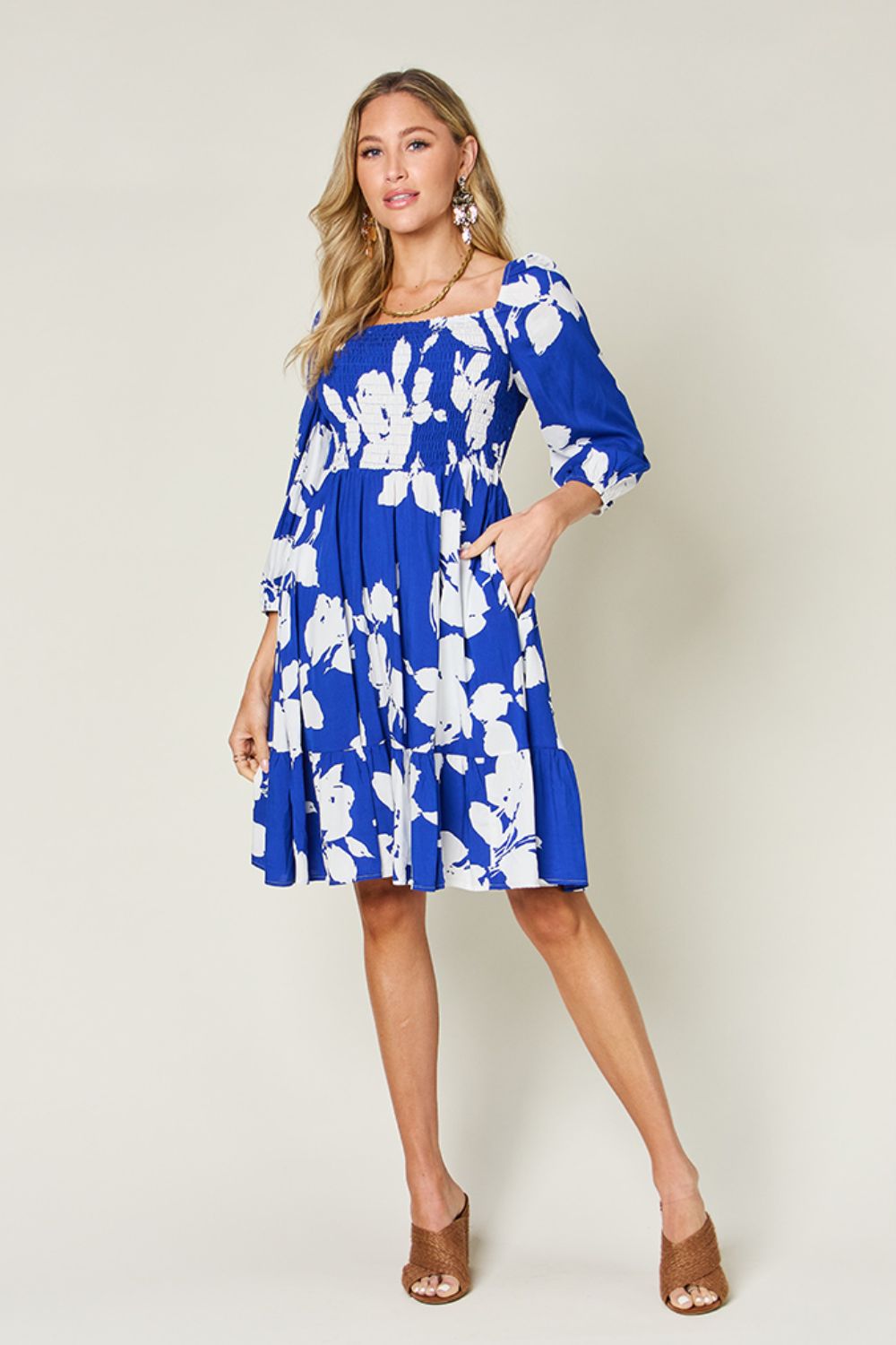 Floral Smocked Ruffle Dress with Pockets