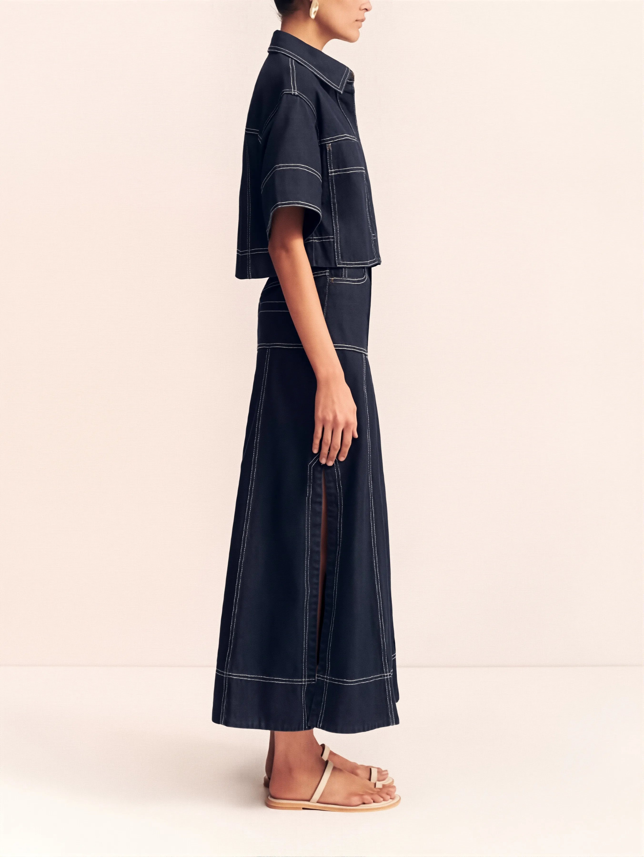 High Waist Denim Maxi Skirt