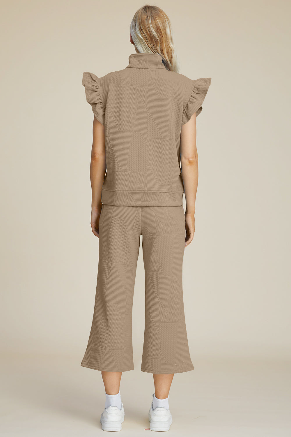 Textured Ruffle Sleeve Top & Wide-Leg Pants Set