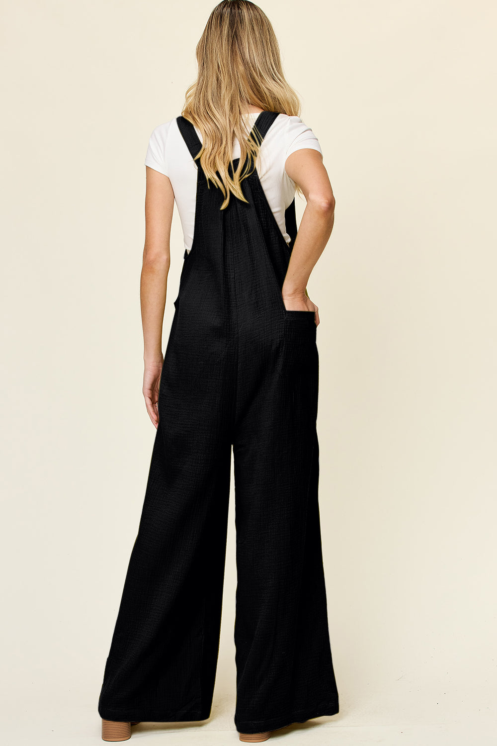 Textured Wide Strap Wide-Leg Overalls