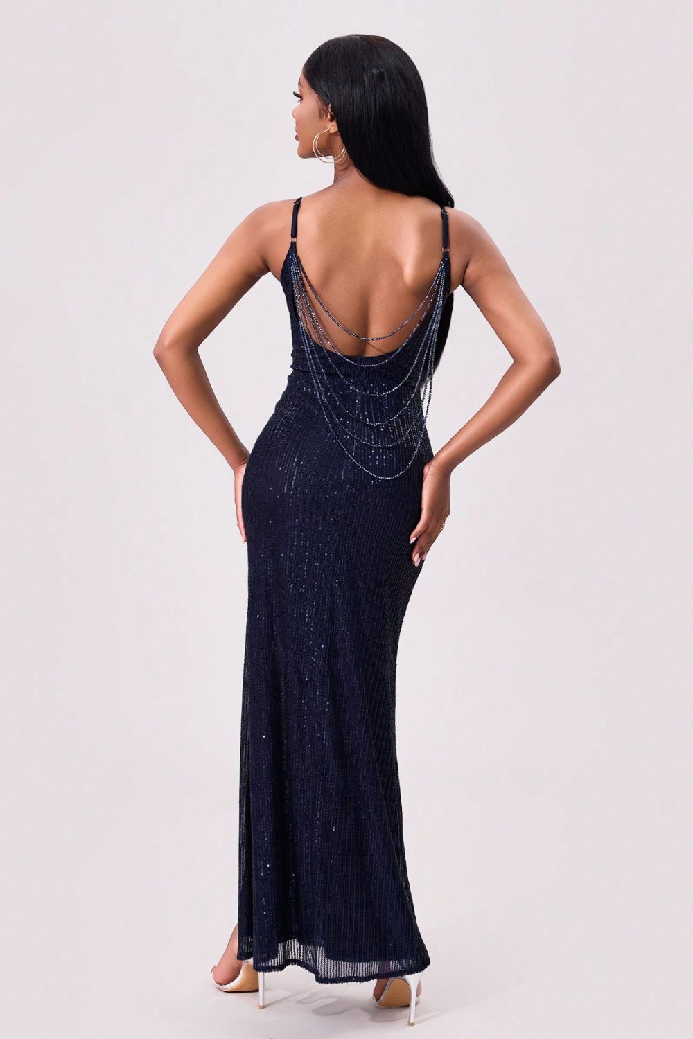 Luxe Sequin Split Backless Maxi Dress