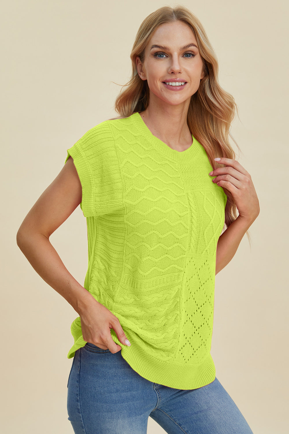 Cable-Knit Cap Sleeve Sweater