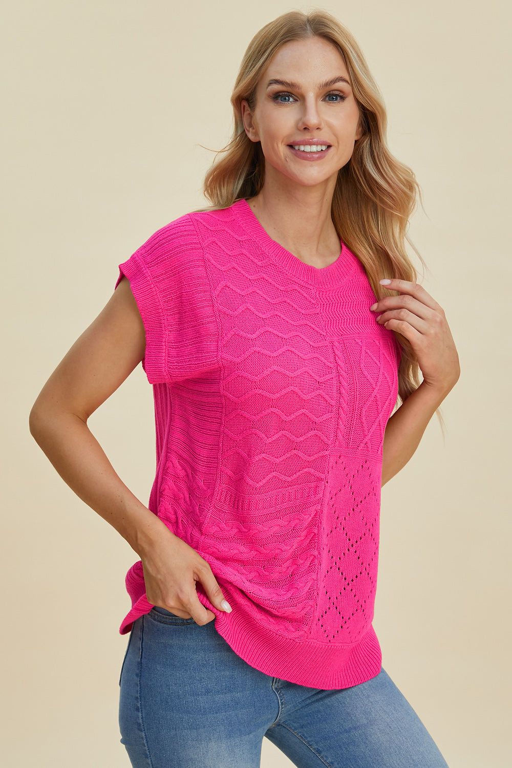 Cable-Knit Cap Sleeve Sweater