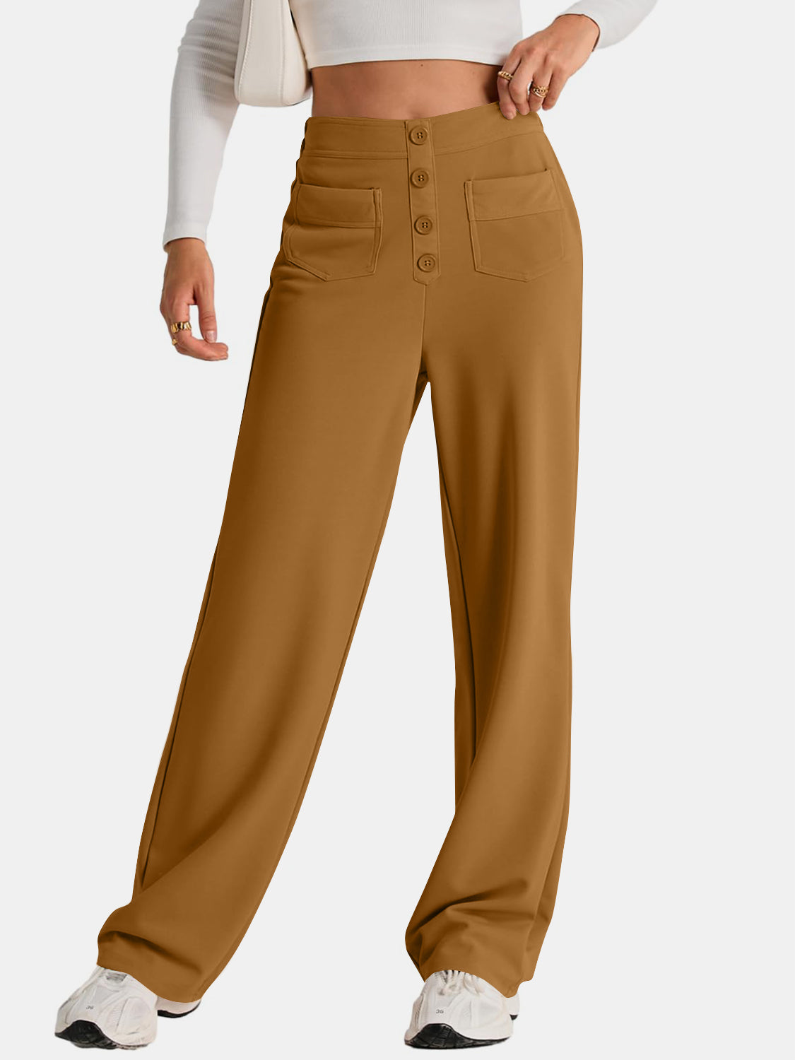 High-Waist Wide-Leg Pants with Pockets