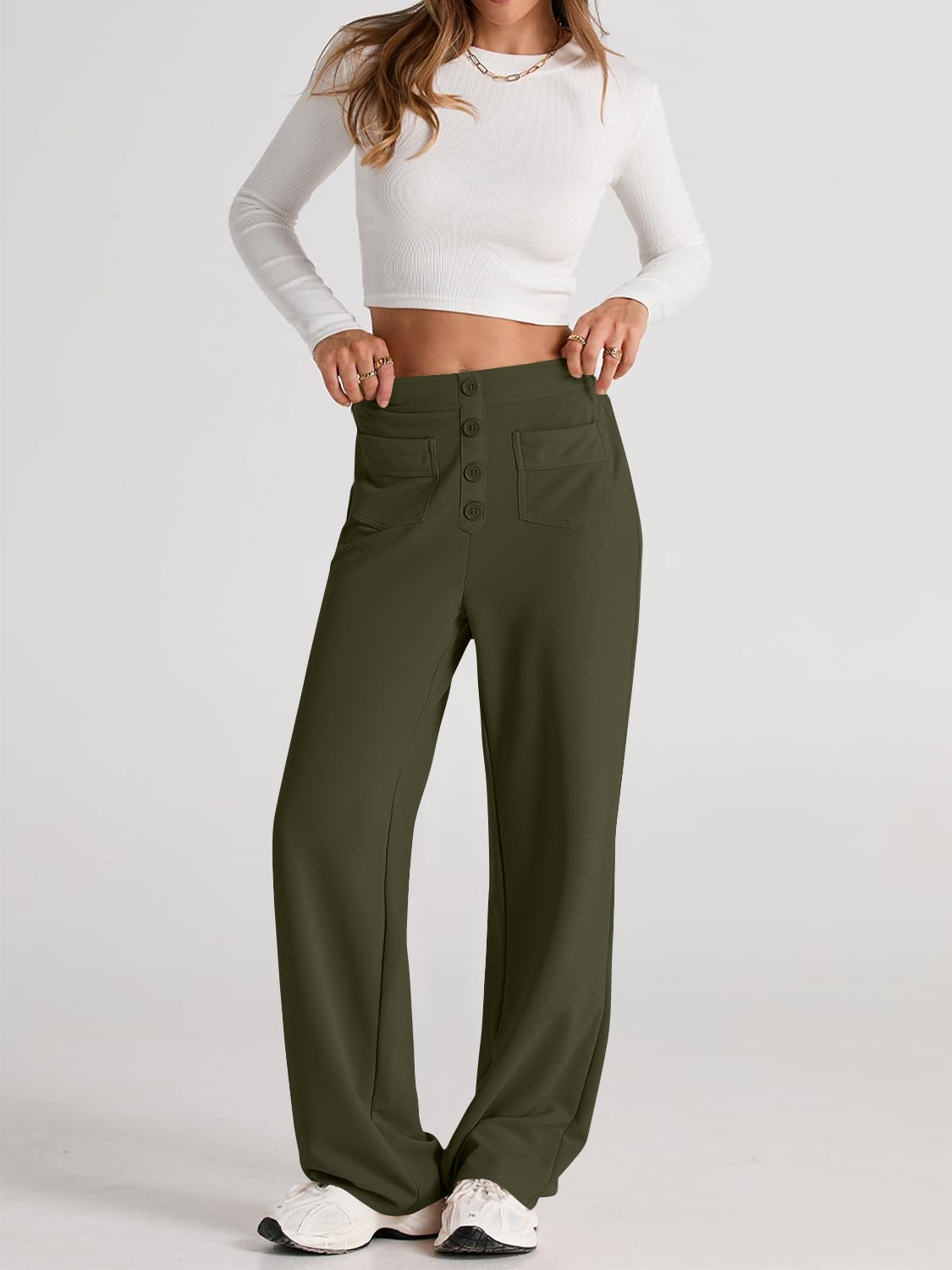 High-Waist Wide-Leg Pants with Pockets
