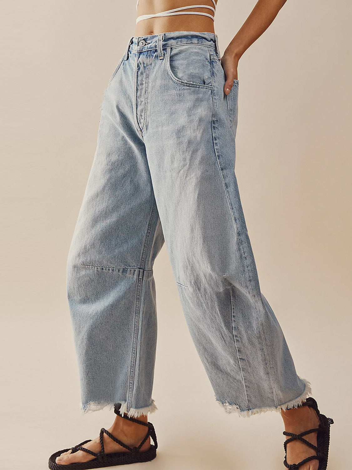 Raw Hem Wide Leg Jeans