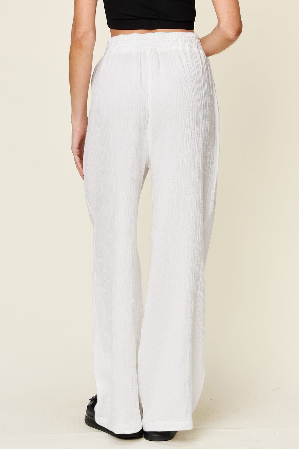Textured Drawstring Wide-Leg Pants