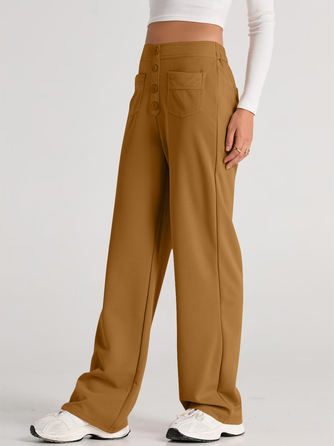 High-Waist Wide-Leg Pants with Pockets