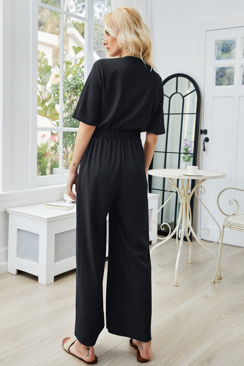 Tie-Front Cutout Wide-Leg Jumpsuit