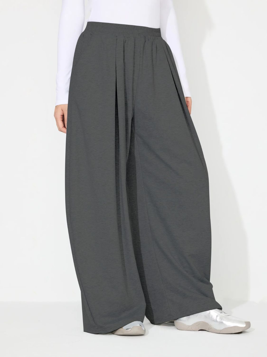 Elastic Waist Wide-Leg Pants with Pockets