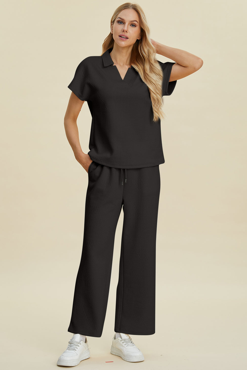 Collared Short Sleeve Top & Pants Set