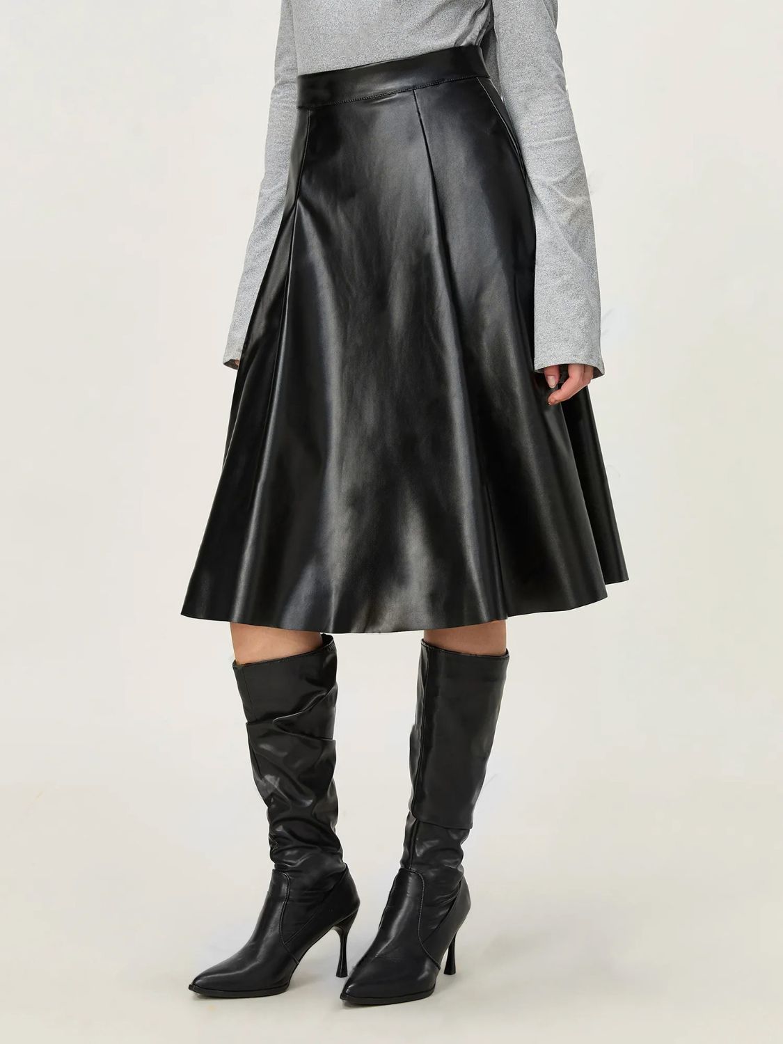 High-Waist Zipper Midi Skirt