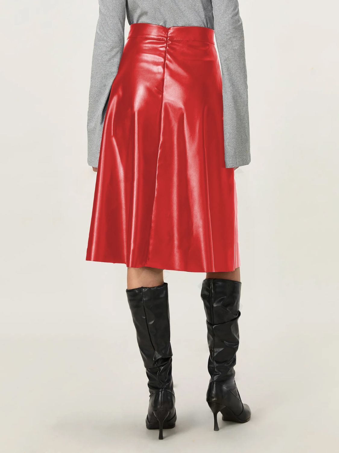 High-Waist Zipper Midi Skirt