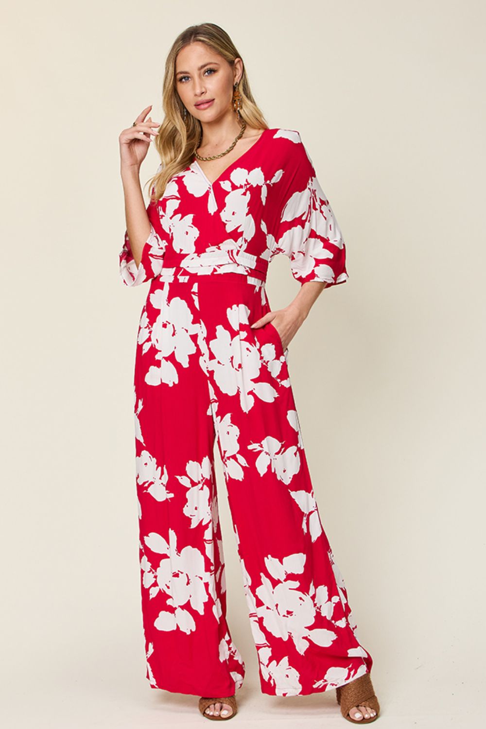 Printed Tie-Back Wide-Leg Jumpsuit
