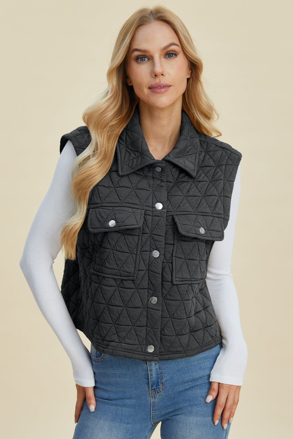 Pocketed Snap Down Vest