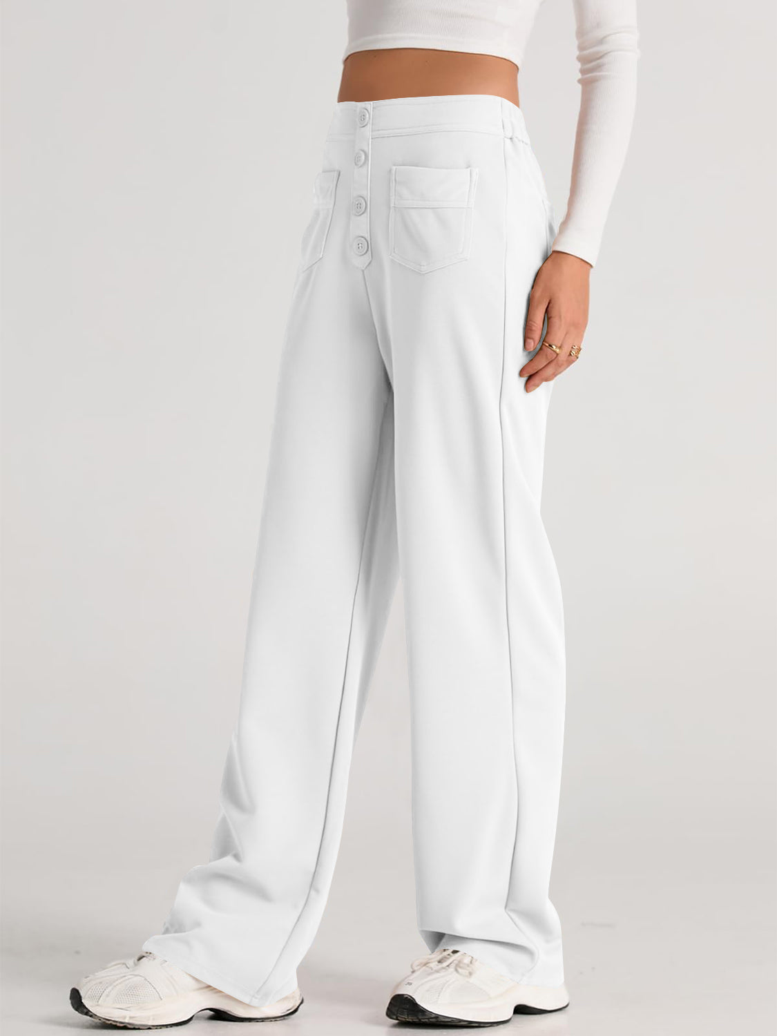 High-Waist Wide-Leg Pants with Pockets