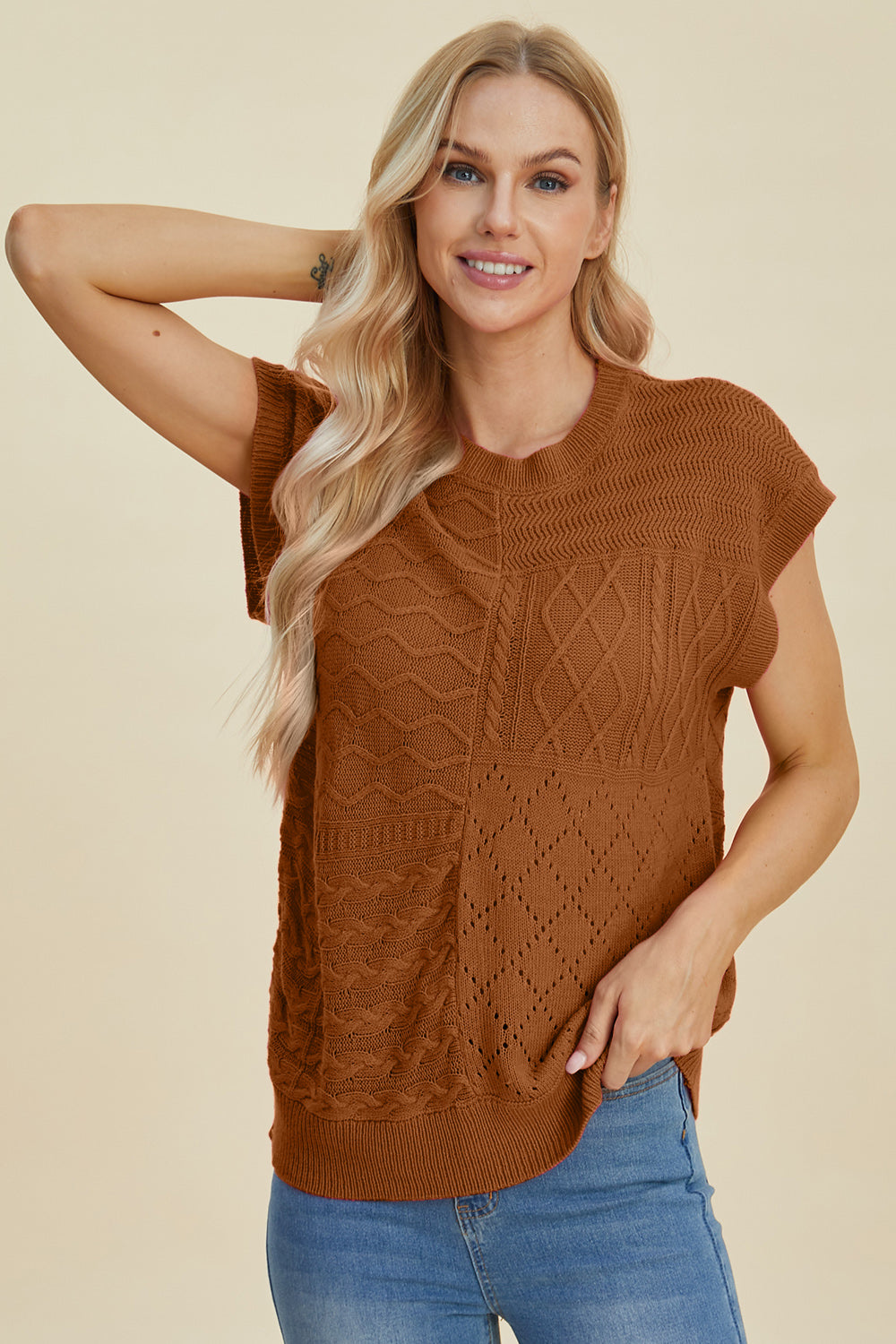 Cable-Knit Cap Sleeve Sweater