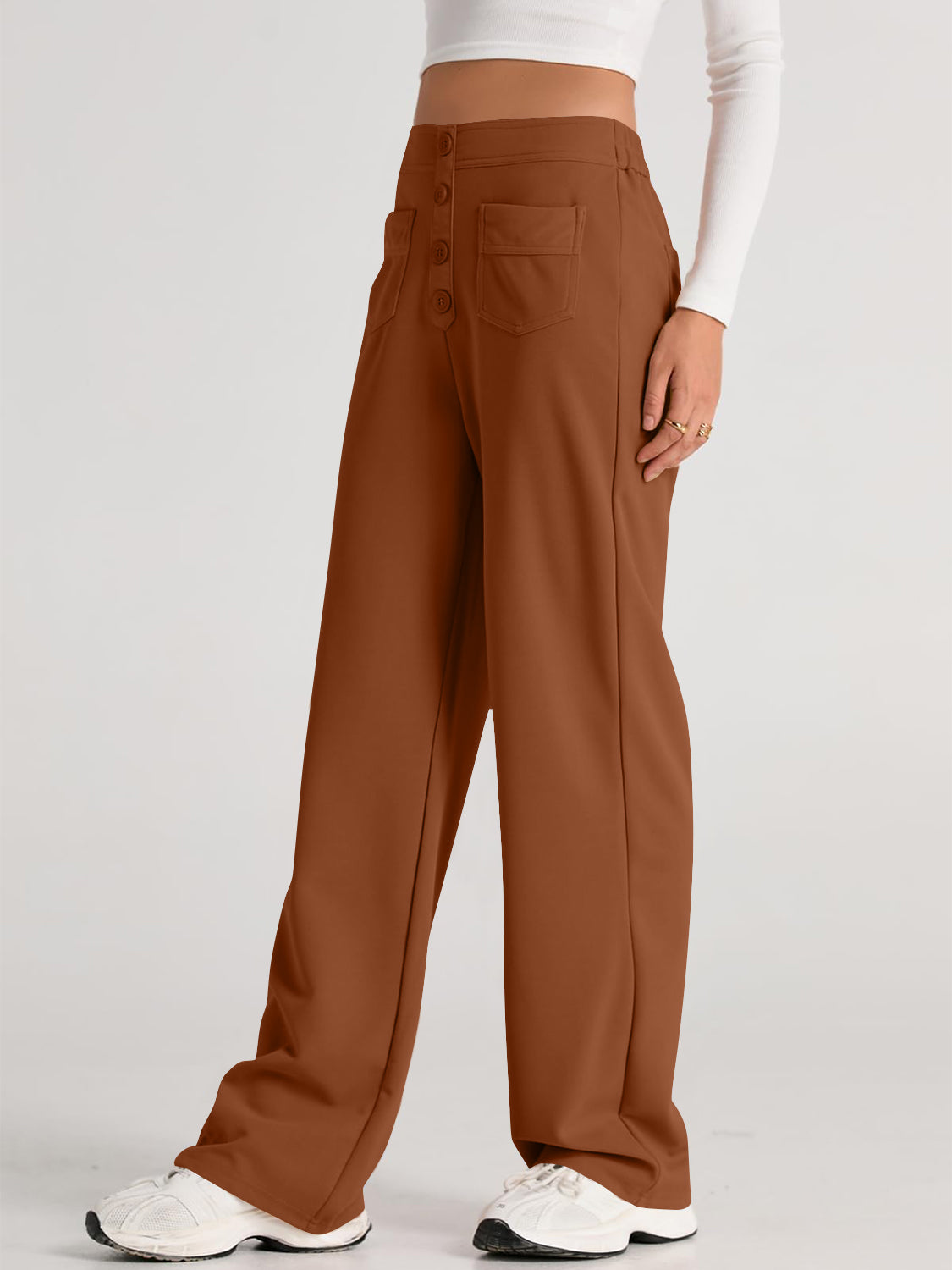 High-Waist Wide-Leg Pants with Pockets