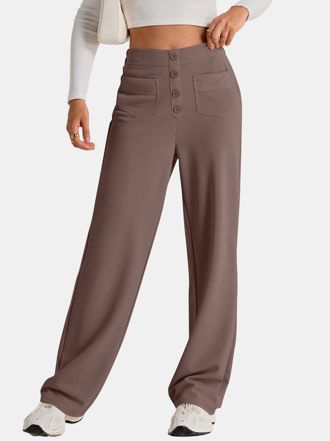 High-Waist Wide-Leg Pants with Pockets