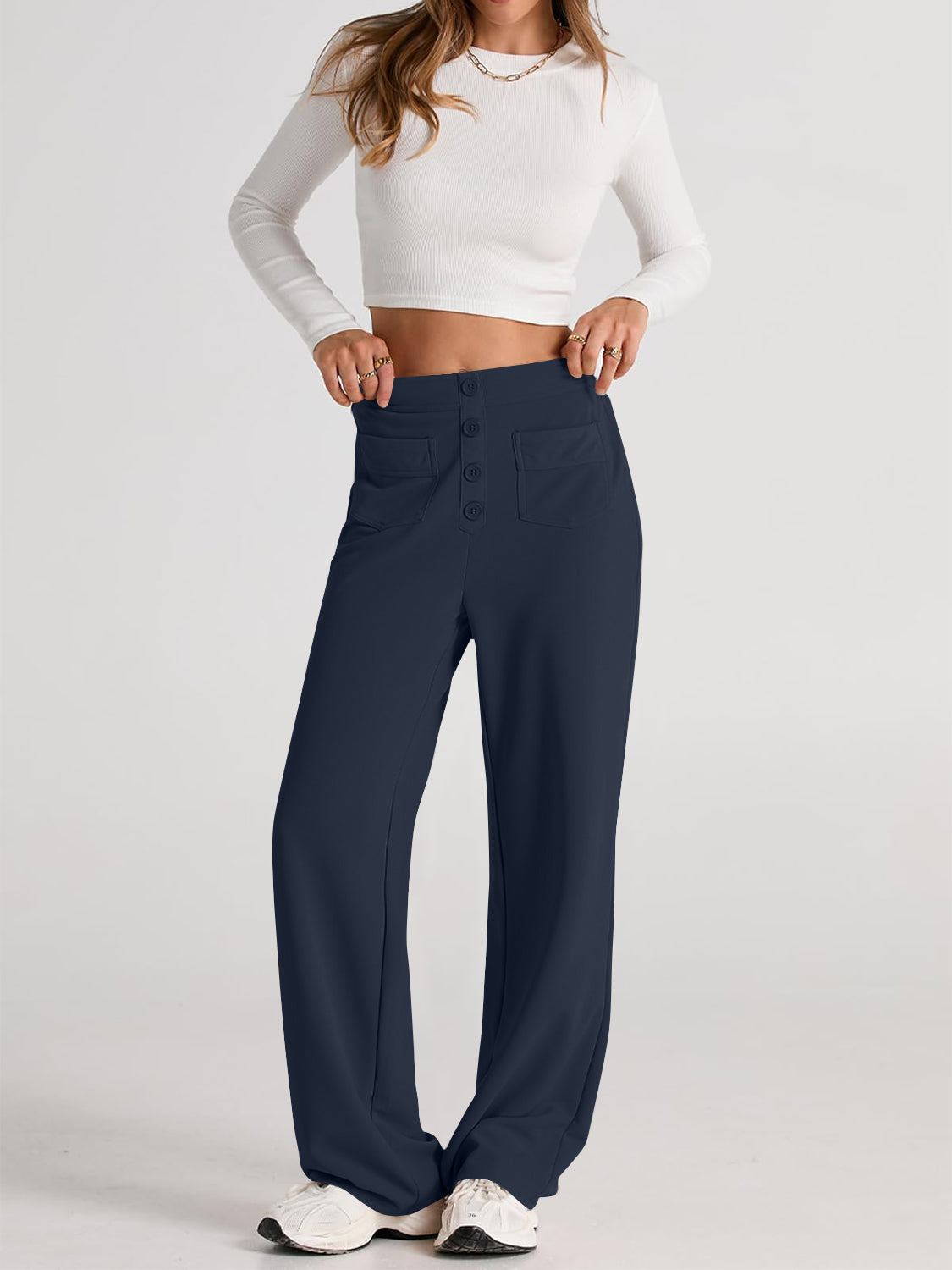 High-Waist Wide-Leg Pants with Pockets