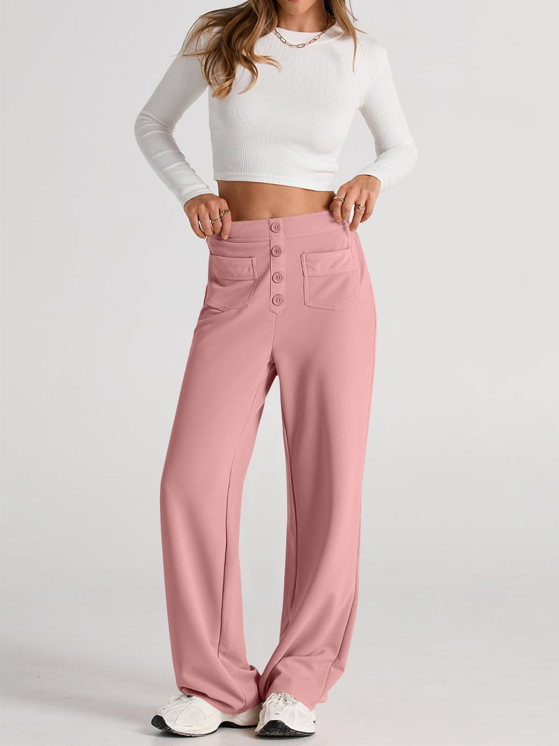 High-Waist Wide-Leg Pants with Pockets