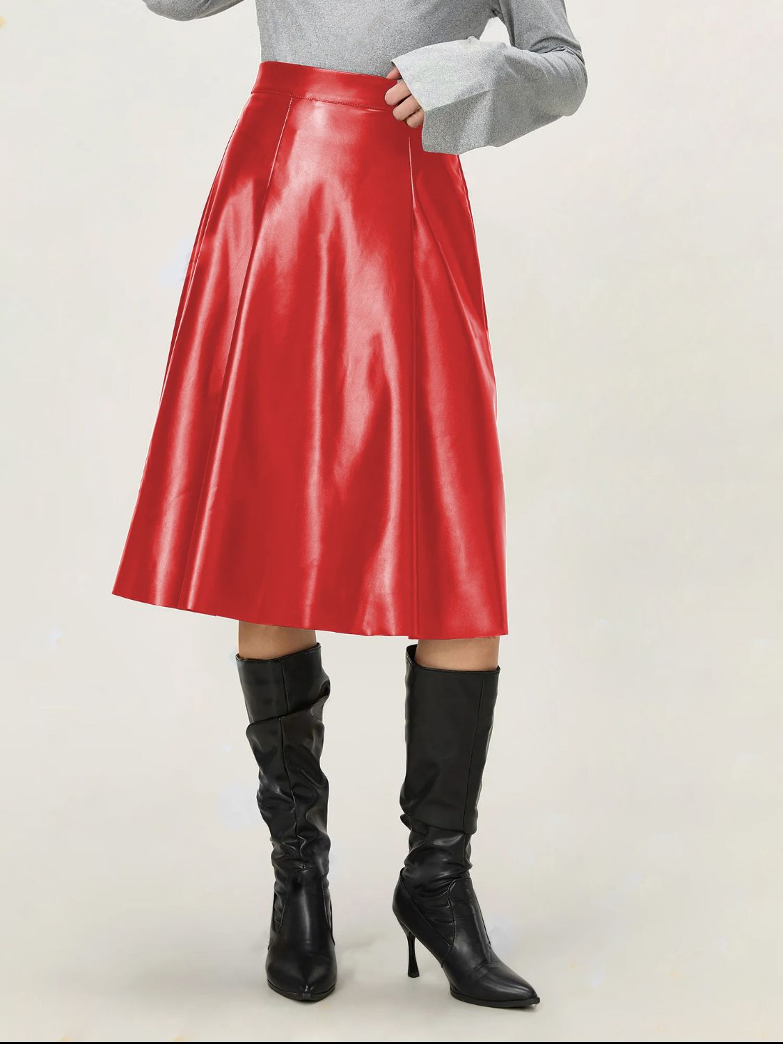 High-Waist Zipper Midi Skirt