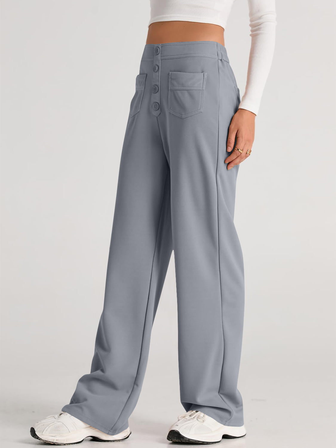High-Waist Wide-Leg Pants with Pockets