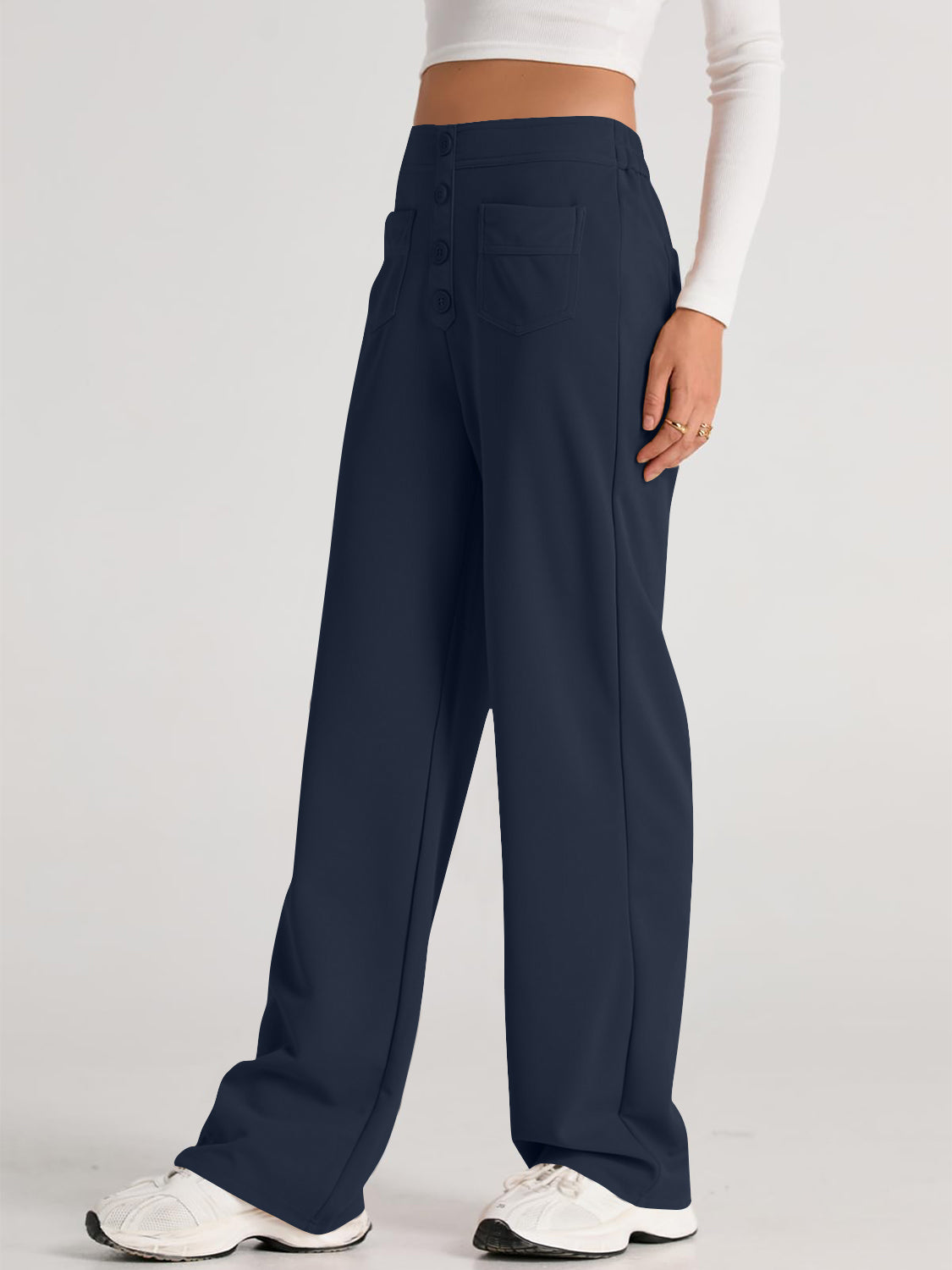 High-Waist Wide-Leg Pants with Pockets