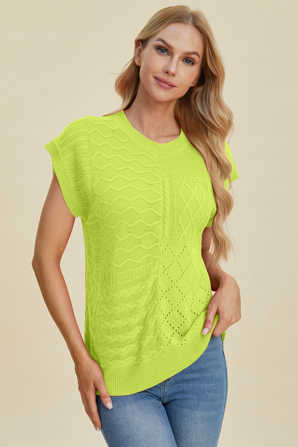 Cable-Knit Cap Sleeve Sweater