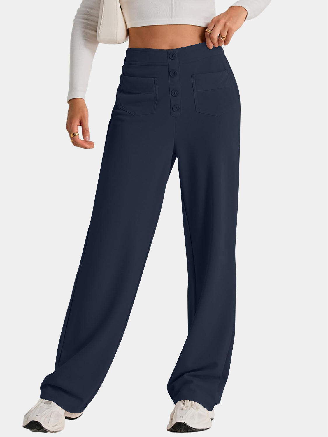 High-Waist Wide-Leg Pants with Pockets