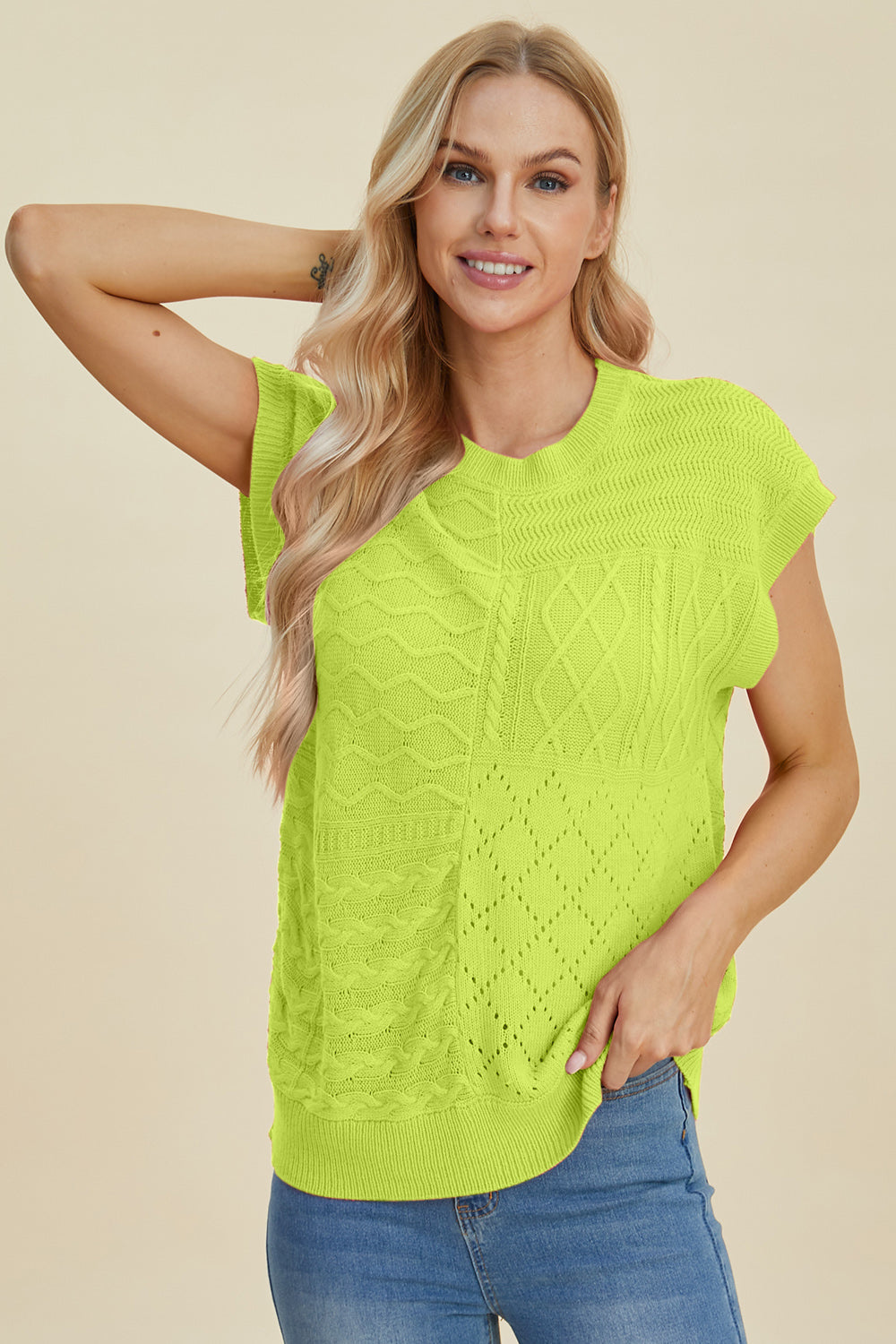 Cable-Knit Cap Sleeve Sweater