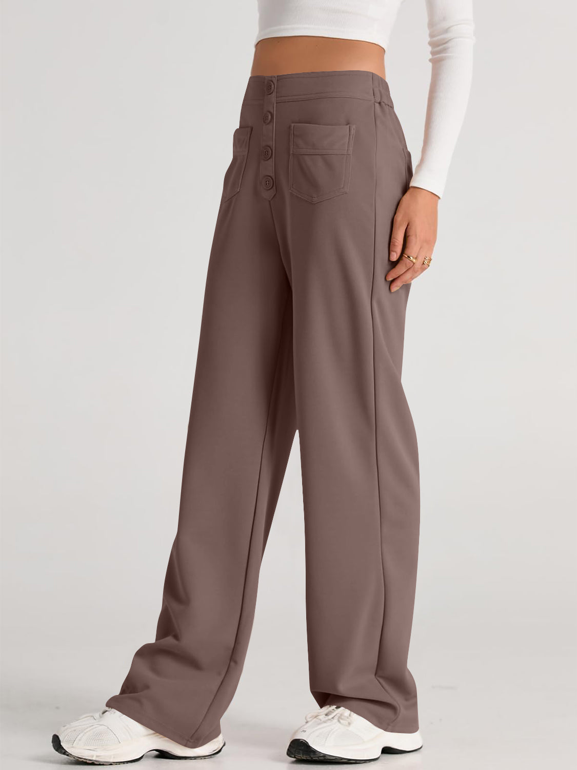 High-Waist Wide-Leg Pants with Pockets