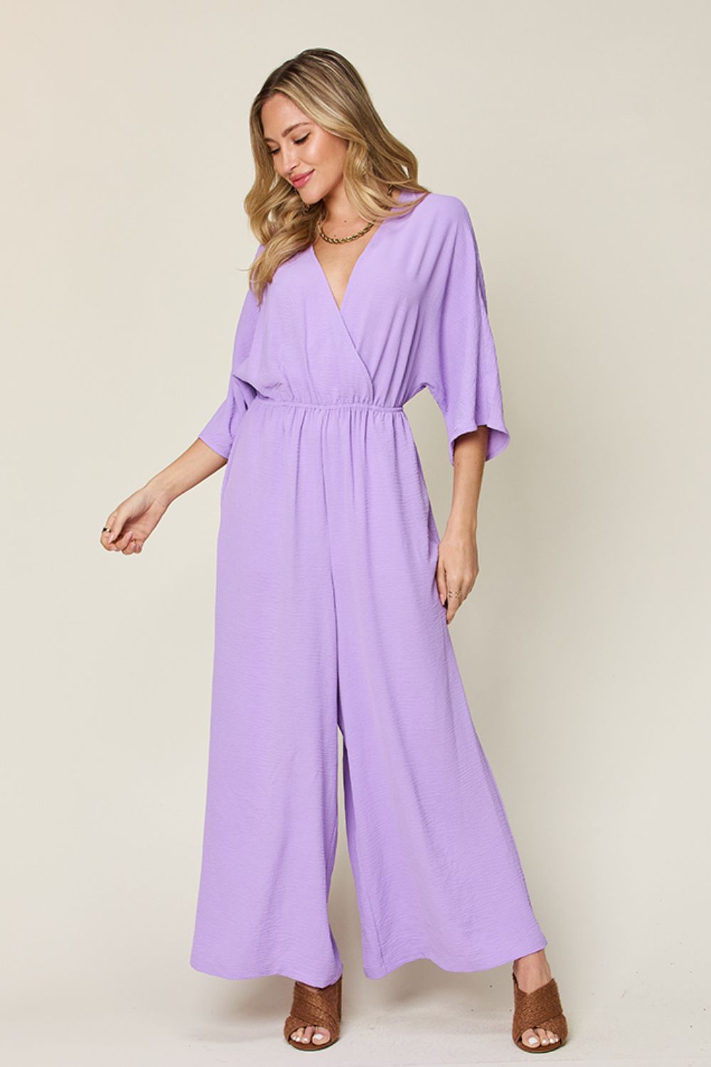 Surplice Wide-Leg Jumpsuit with Pockets