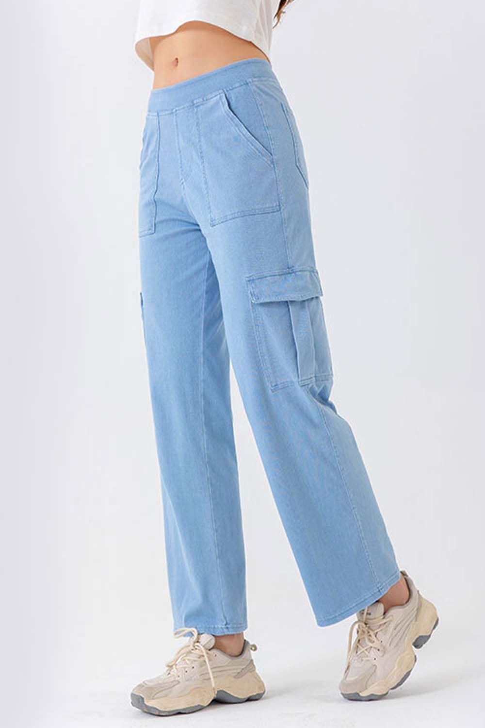 Buttoned Pocket Long Jeans