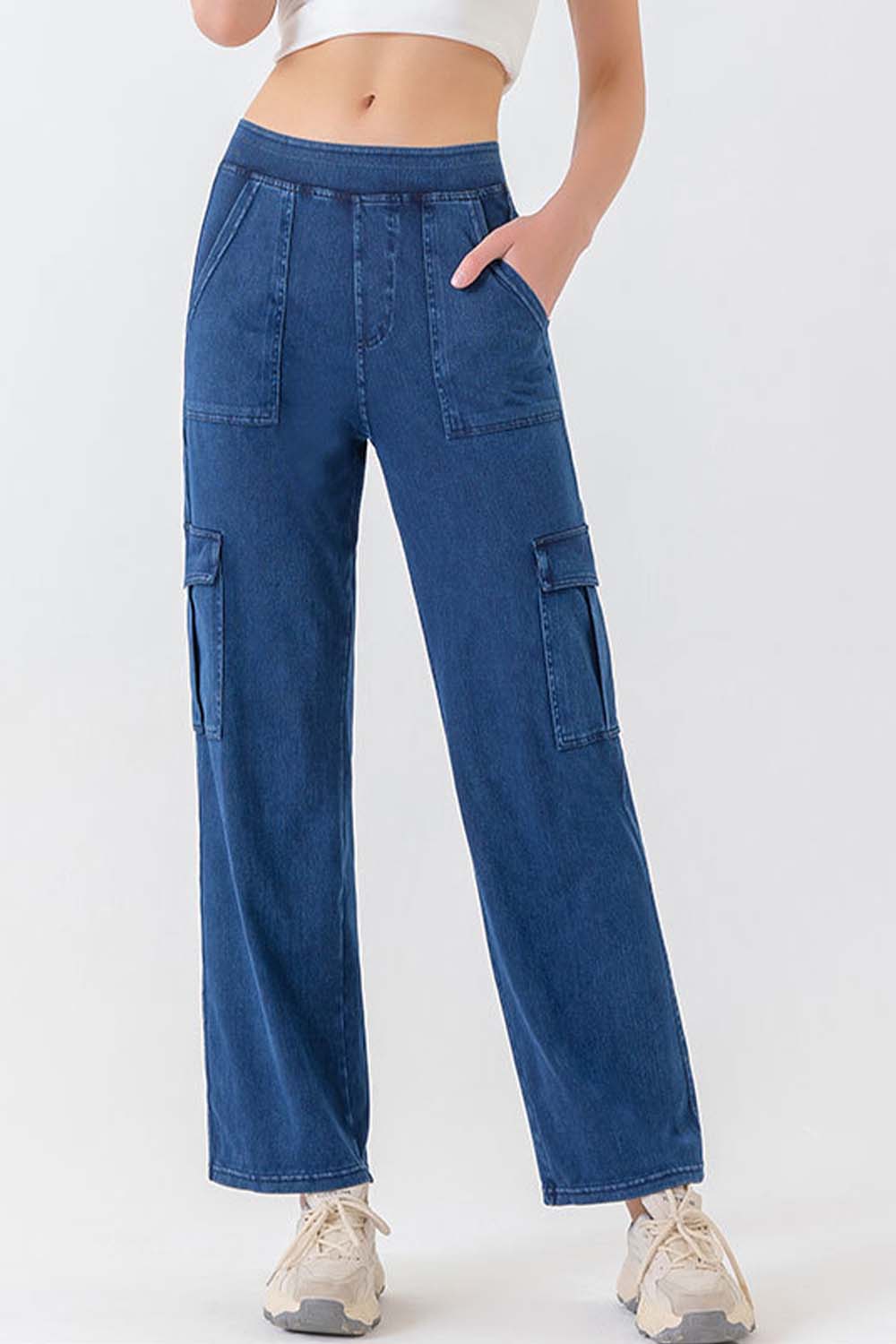 Buttoned Pocket Long Jeans
