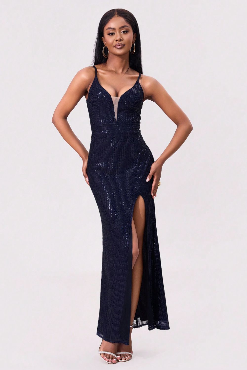 Luxe Sequin Split Backless Maxi Dress