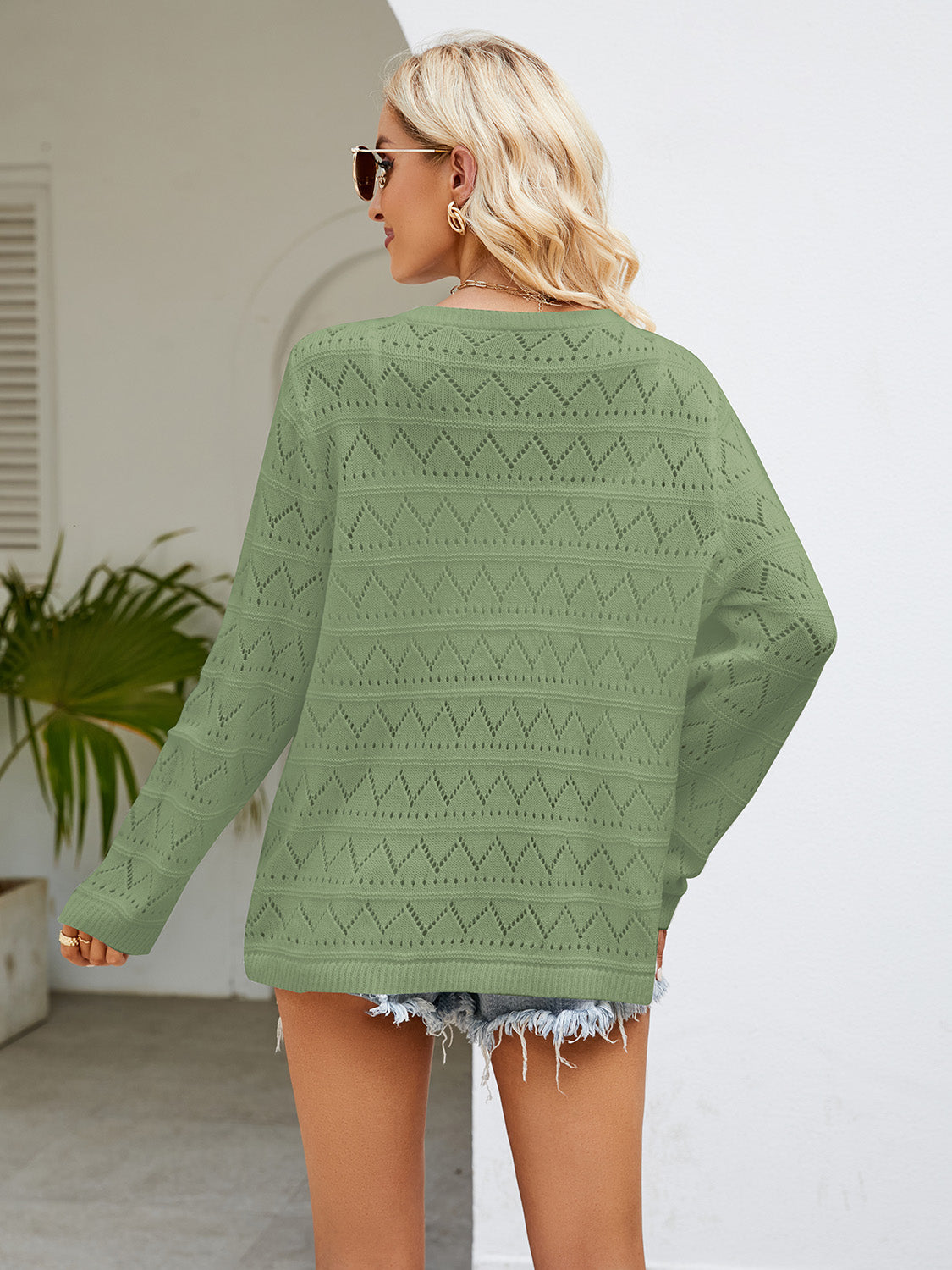 Openwork Long Sleeve Knit Top