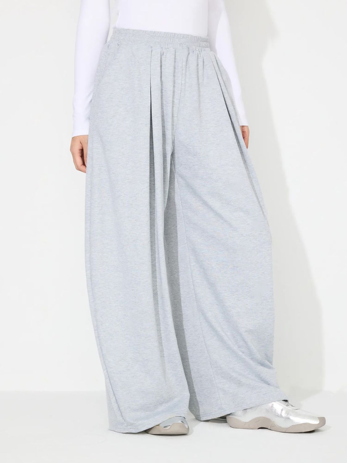 Elastic Waist Wide-Leg Pants with Pockets