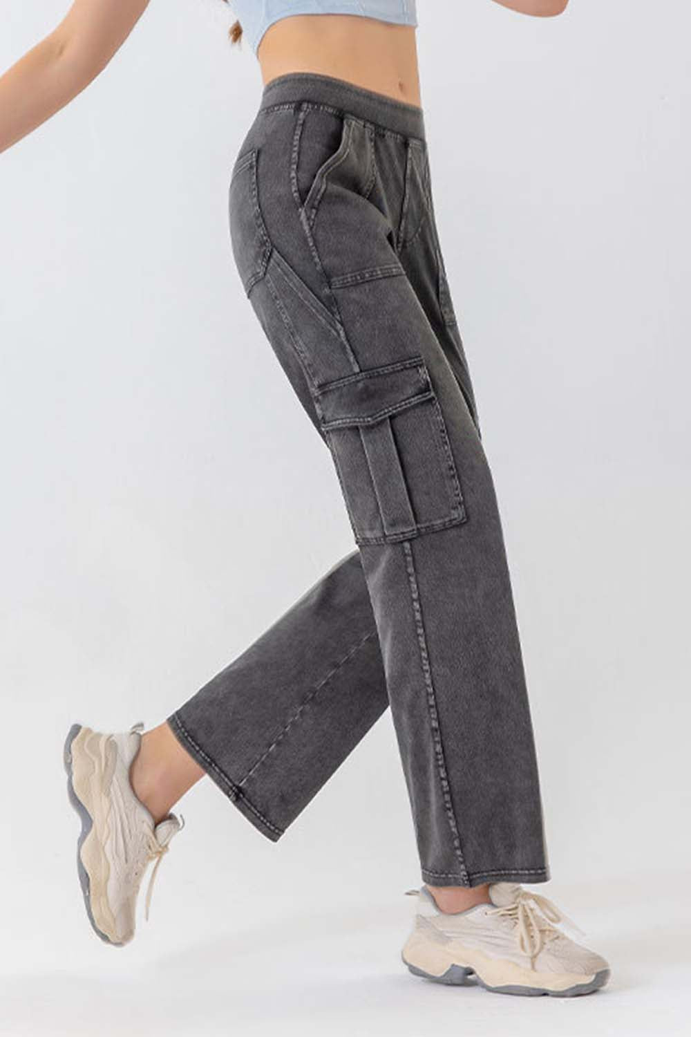 Buttoned Pocket Long Jeans
