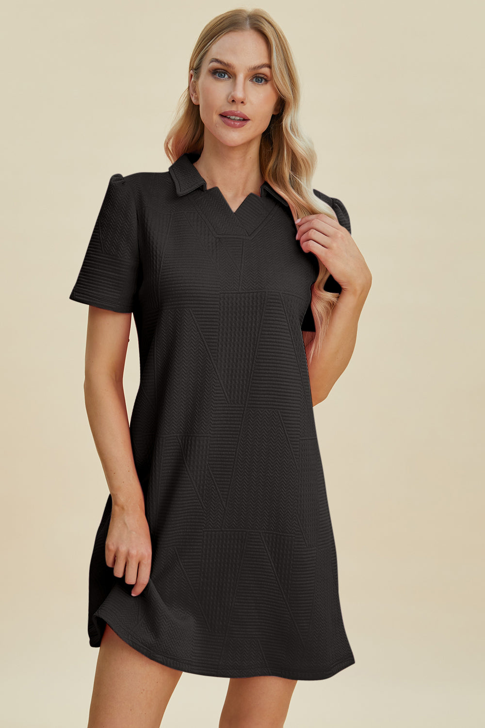 Textured Short Sleeve Dress