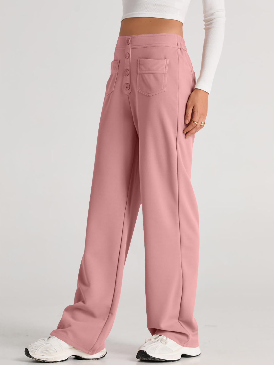 High-Waist Wide-Leg Pants with Pockets