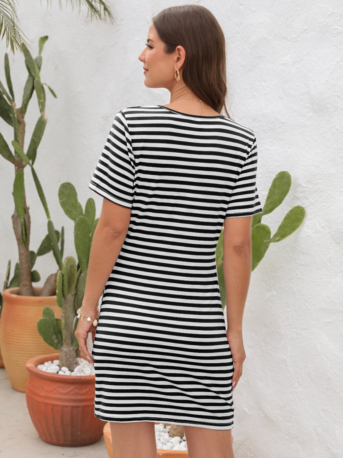 Cutout Striped Short Sleeve Dress