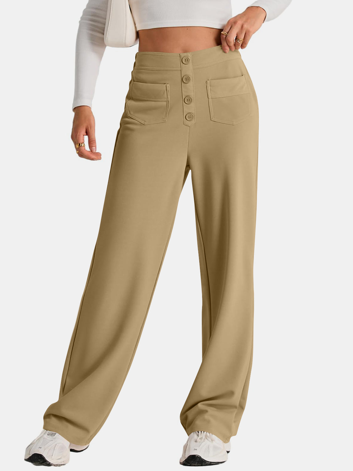 High-Waist Wide-Leg Pants with Pockets