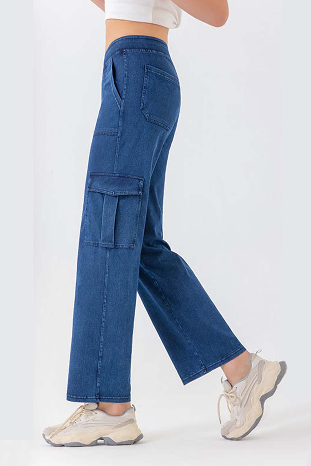 Buttoned Pocket Long Jeans