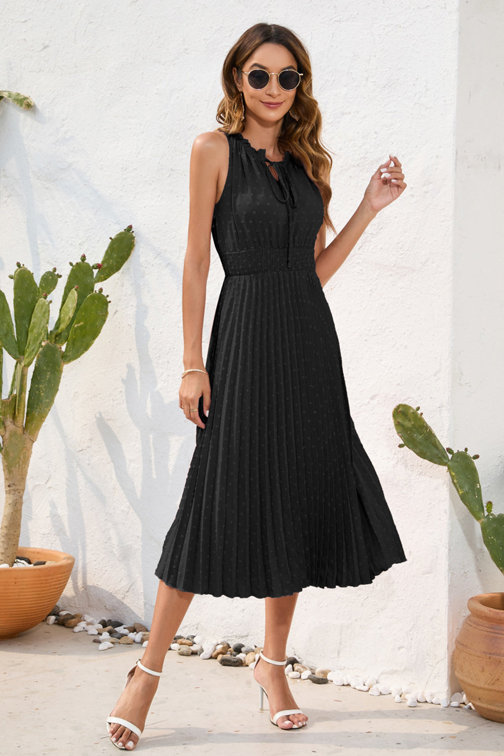 Swiss Dot Tie-Neck Dress